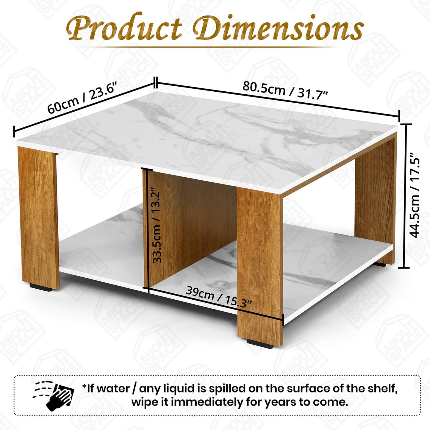 ABOUT SPACE Coffee Table - Center Table for Living Room with Partitioned Storage Engineered Wood Tea Table with Storage Teapoy Table for Living Room (CM Oak & White Marble-L 80.5 x B 60 x H 44.5 cm)