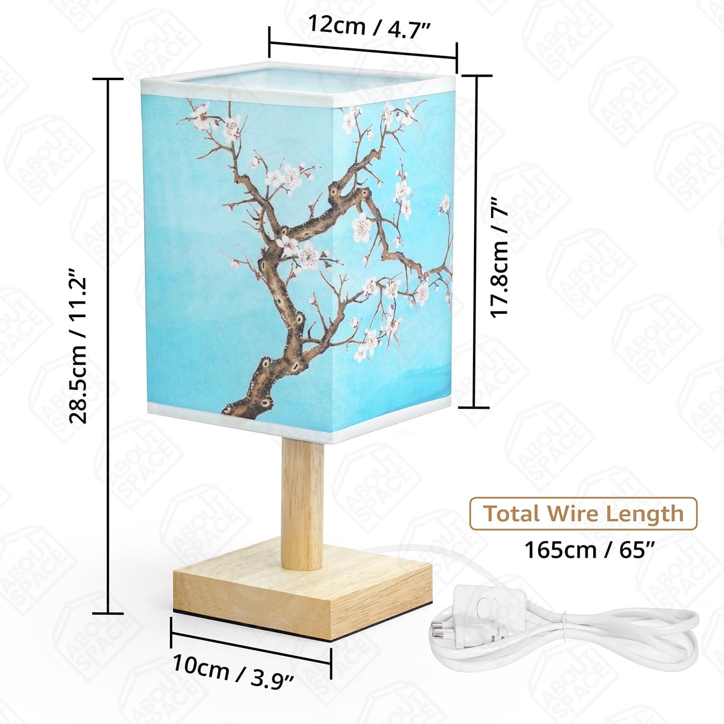 ABOUT SPACE Night Lamp - Magnolia Themed Bedside Reading Lamp with Wooden Base for Night, Bed Room, Living Room, Home & Decor- Square Lamp Shades for Living Room with Light (Bulb Included)