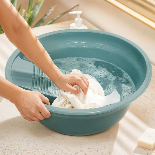 ABOUT SPACE Cloth Washing Tub - Non-slip Handwash Tub for Clothes - Cloth Washing Tub with Washboard for Infant/Kid Clothes Shirts Hand Towels for Home - Large (Blue - L 49.5 x H 17 cm)