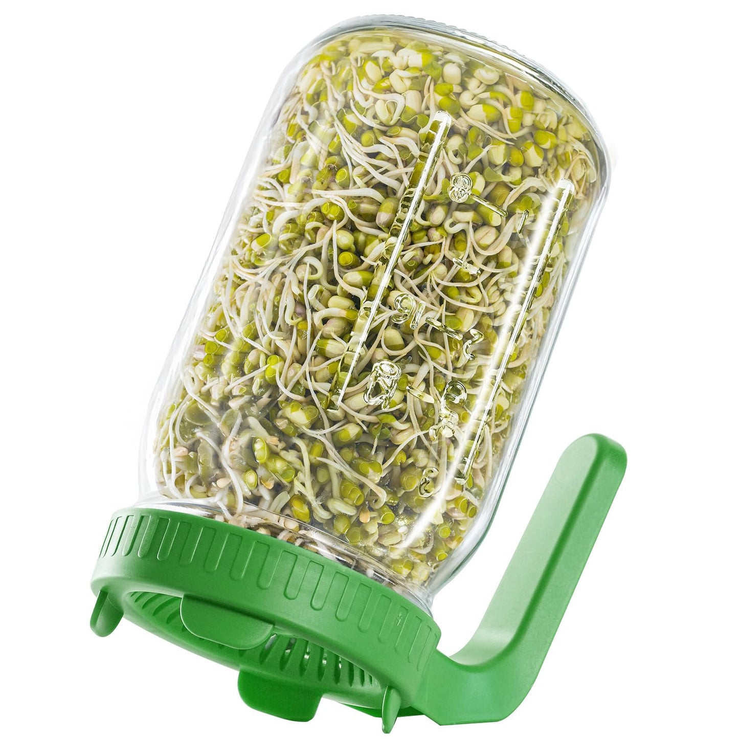 ABOUT SPACE Sprout Maker - 800ml Glass Jar with Air Ventilation Mesh Lid, Drain Holes & Measurement - Sprouts Container for Fresh Healthy Hygienic Seeds & Beans - BPA-Free Sprouts Box for Diet- Green