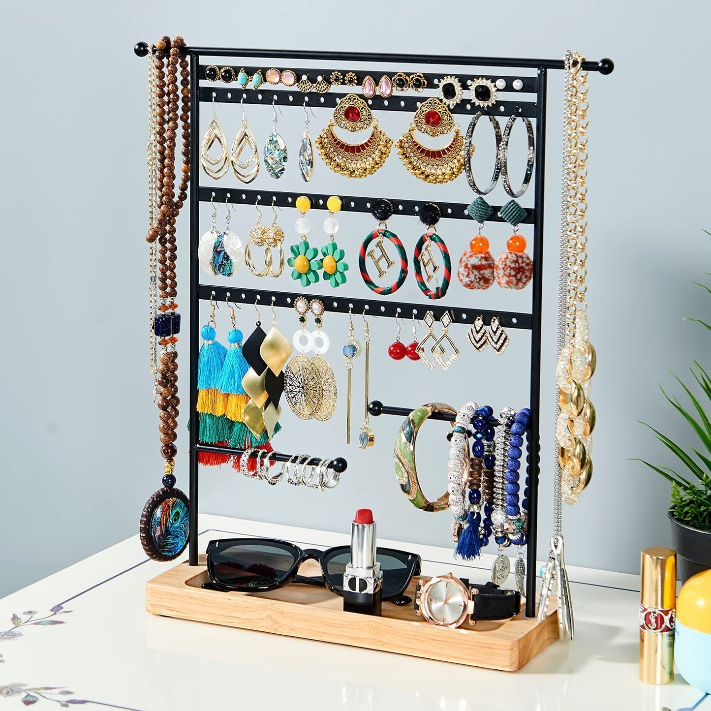 ABOUT SPACE Metal Jewellery Display Stand - 1.2 Feet - Double Sided Necklace/Chain/Bracelets Hanging Organiser - Earring Holder