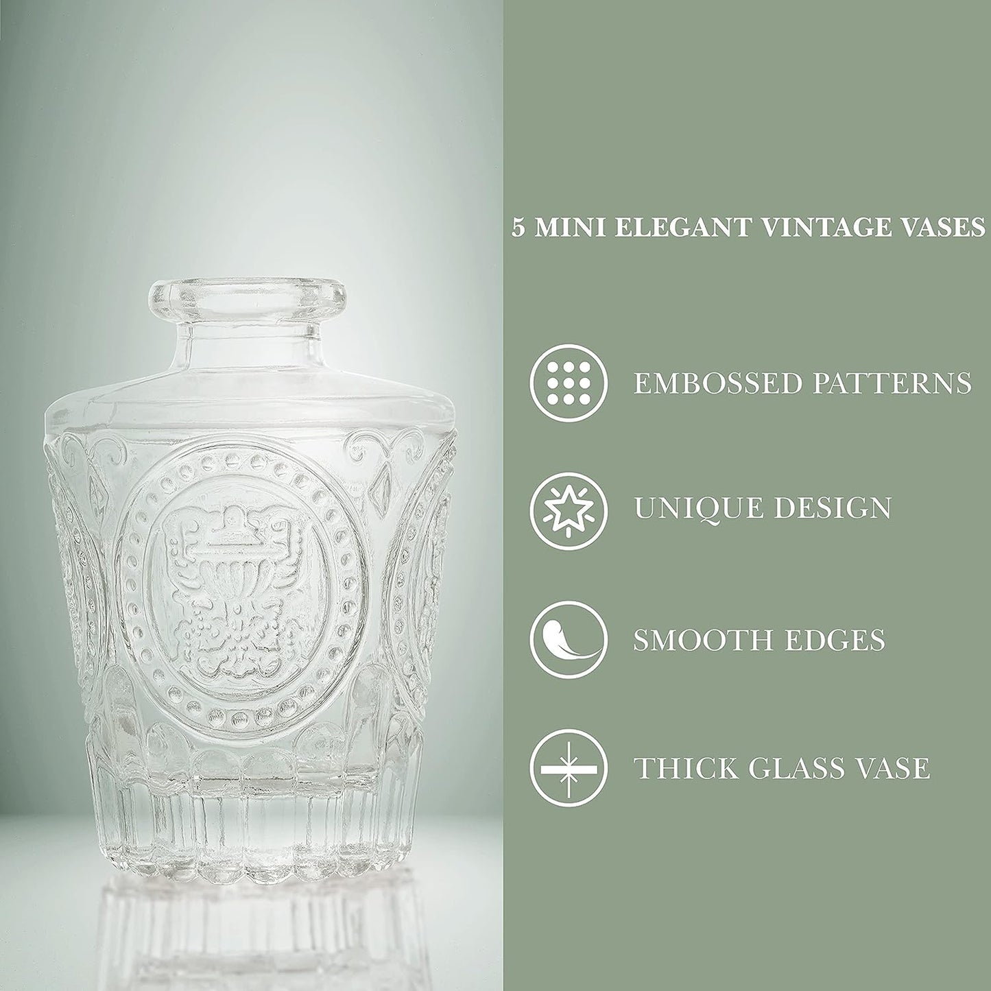 ABOUT SPACE Glass Bud Flower Vase – Pack of 5 Clear Glass Centrepiece for Mini Flowers-Sturdy Textured Scratch Free Antique Collections for Wedding Decorations & Table Top Decor for Home,Restaurants