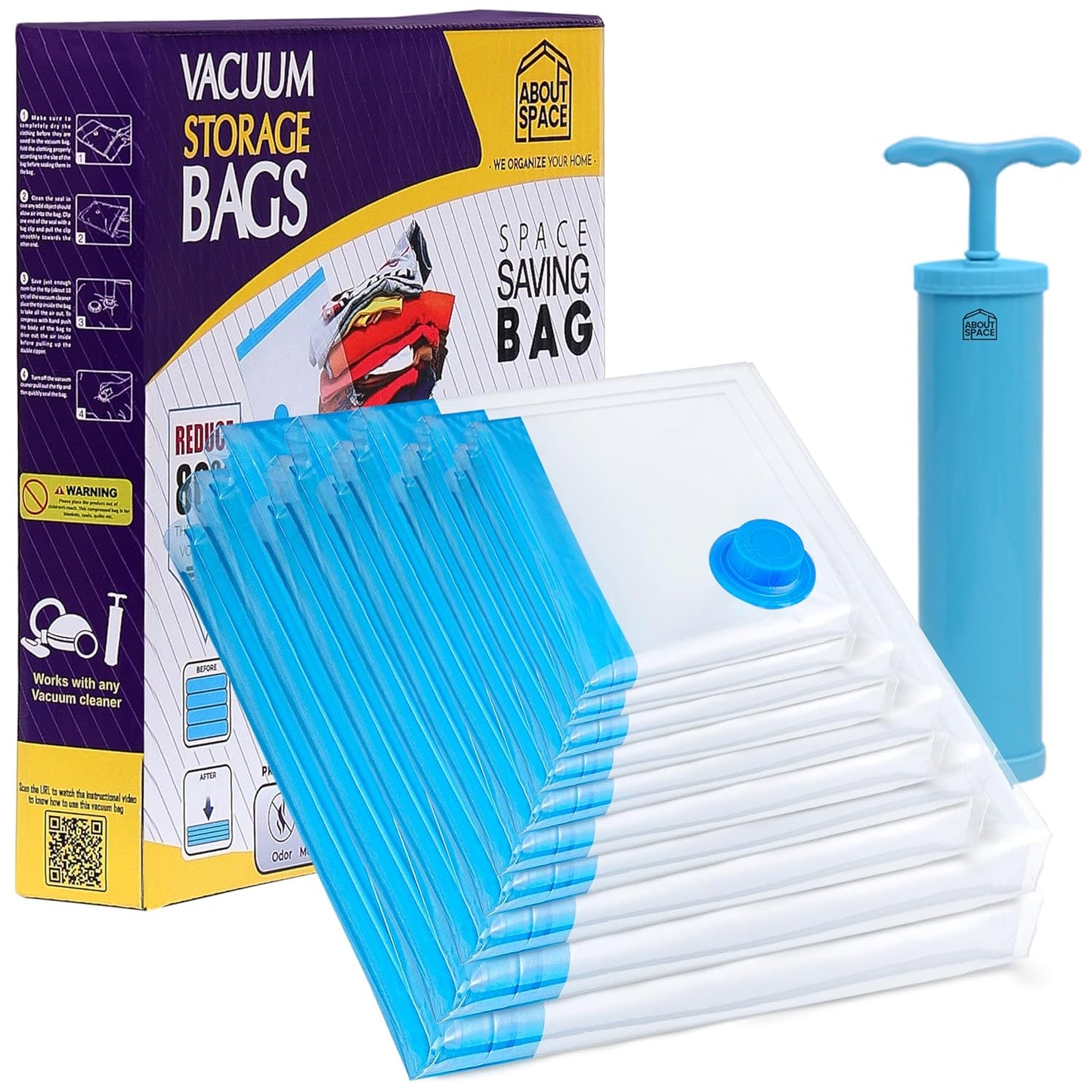 ABOUT SPACE 10 Pack Vacuum Bags for Travel with Hand Pump (2-X Jumbo/2 Jumbo/2 Large/2 Medium/2 Small)