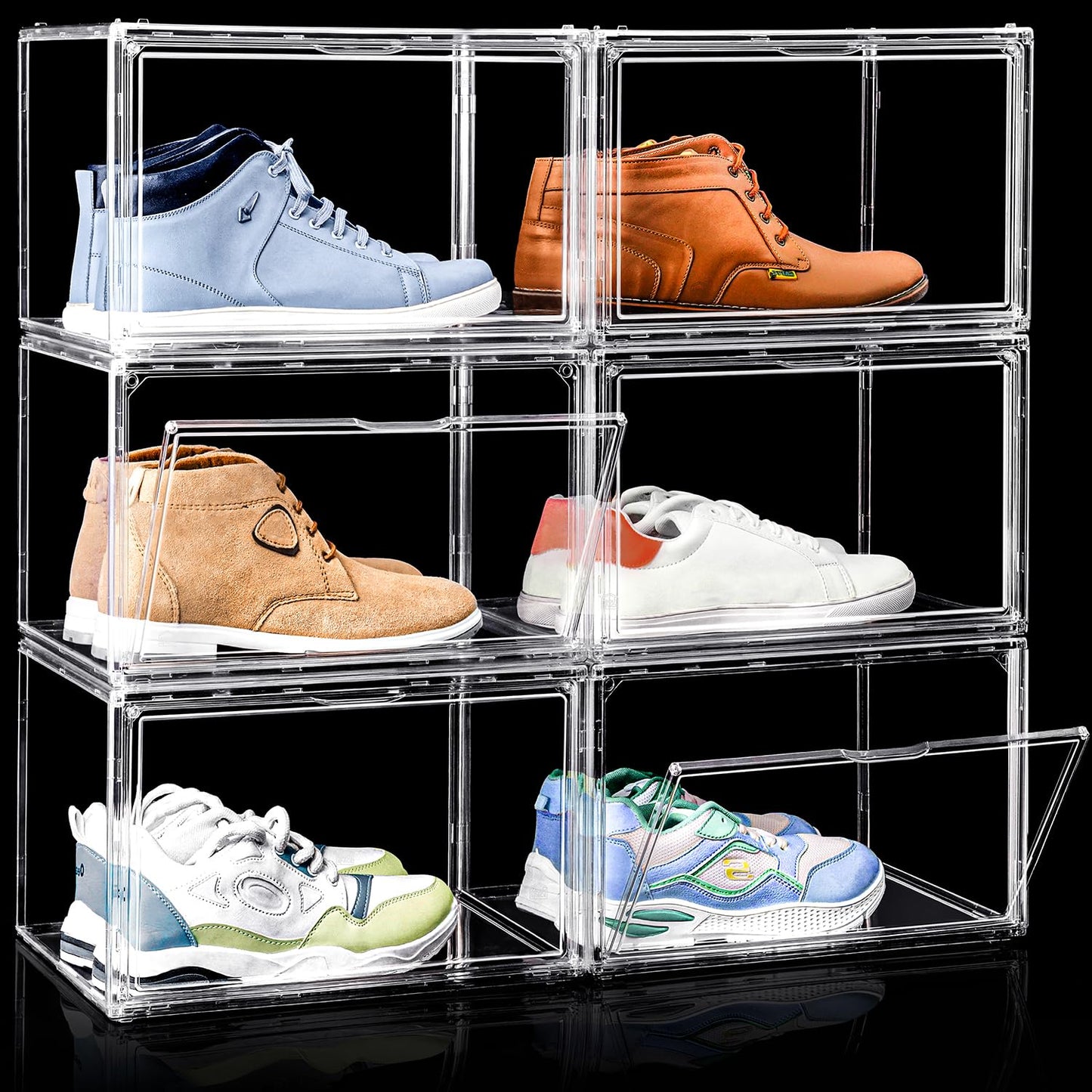 ABOUT SPACE Shoe Boxes - Transparent 6 Pcs Acrylic Sneaker Box Crates (L 36 x B 27 x H 23cm)