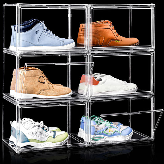 ABOUT SPACE Shoe Boxes - Transparent 6 Pcs Acrylic Sneaker Box Crates (L 36 x B 27 x H 23cm)