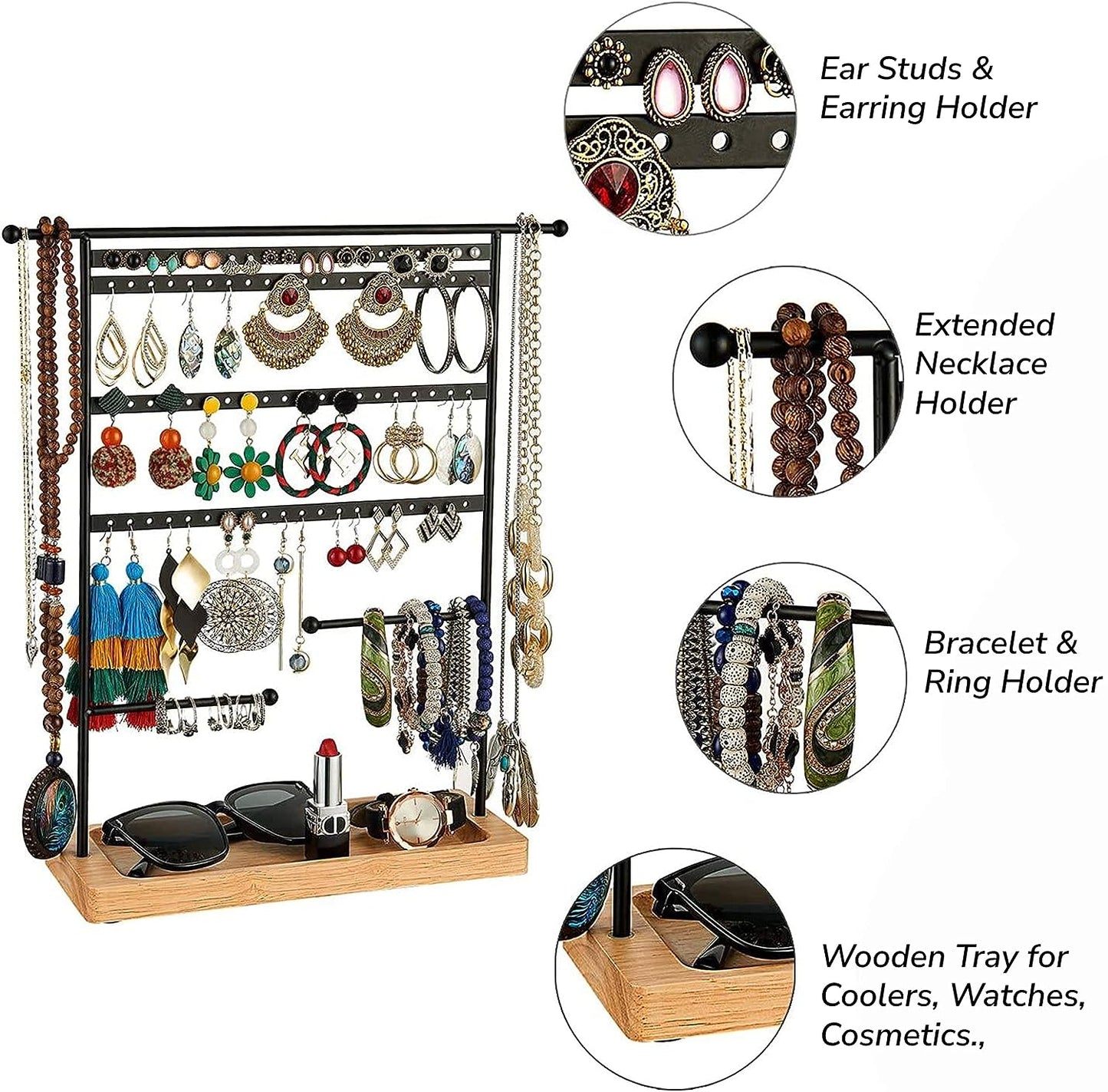 ABOUT SPACE Metal Jewellery Display Stand - 1.2 Feet - Double Sided Necklace/Chain/Bracelets Hanging Organiser - Earring Holder