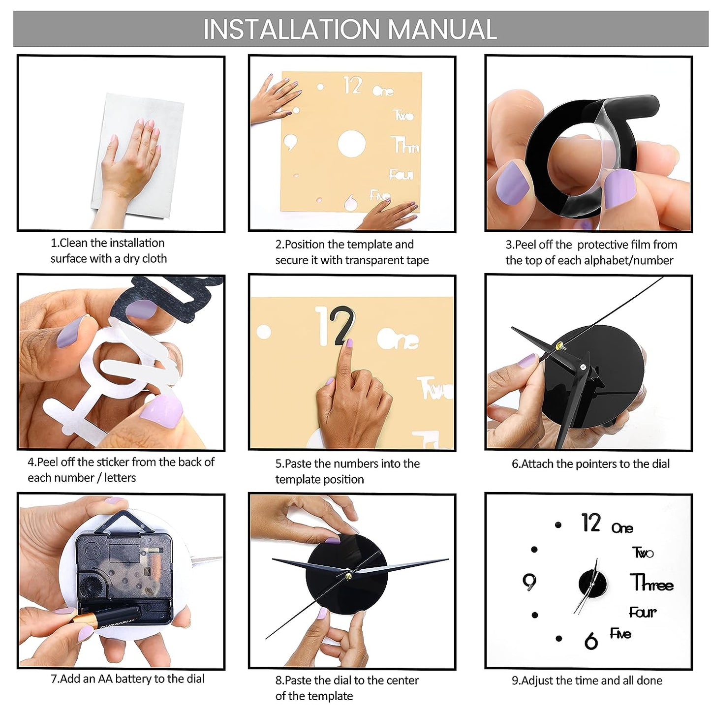 ABOUT SPACE Sticker Wall Clock- DIY 3D Frameless Analogue Self Adhesive (25 cm to 50 cm, Black)