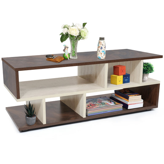 ABOUT SPACE Wooden Coffee Table - Tea Poyee Table with Storage (Walnut - L 100 x B 40 x H 39 cm)
