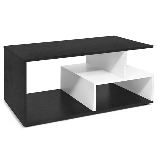 ABOUT SPACE Coffee Table - Portable Wooden Centre Table with Storage & Open Rack - DIY Furniture - Sofa Tea Poyee Table for Living Room, Home, Office Tea Table(Black Mahogany - L 101 x B 40 x H 47 cm)