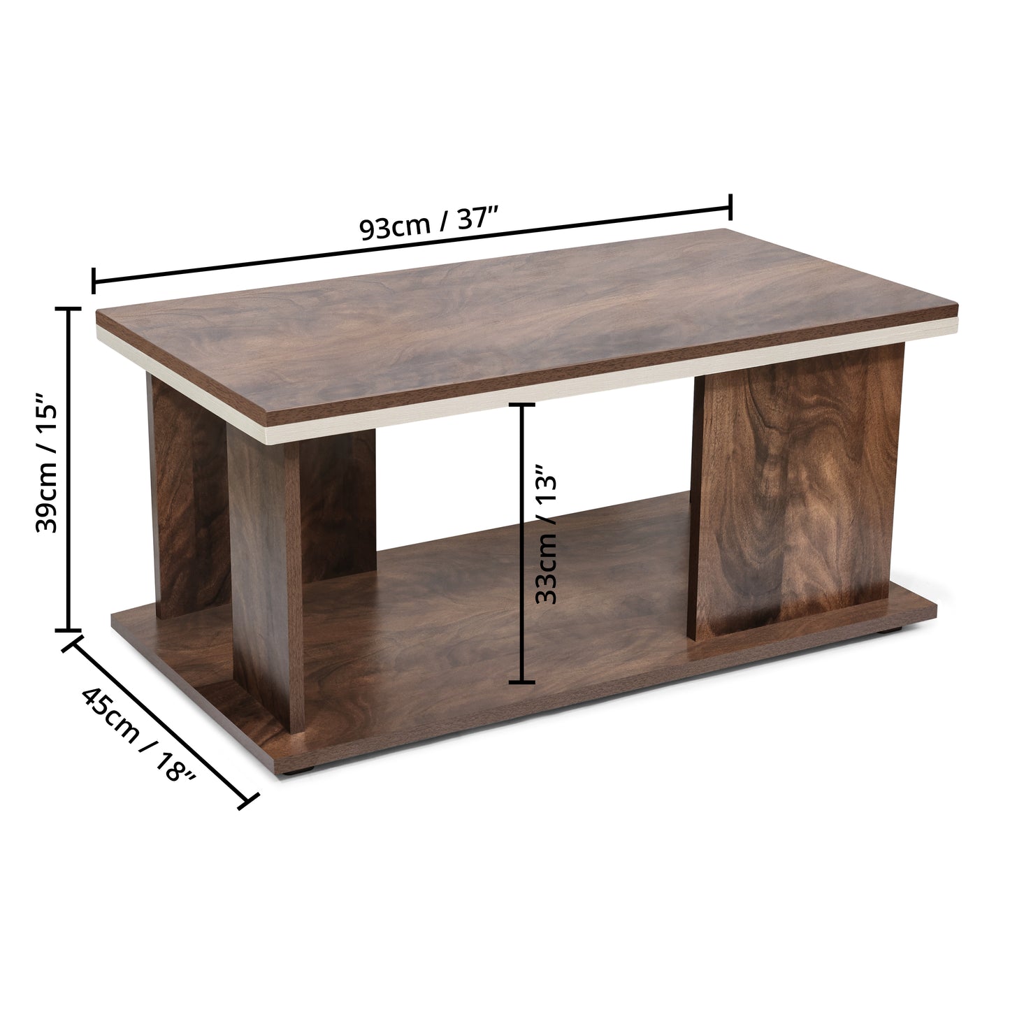 ABOUT SPACE Wooden Coffee Tablewith Storage for Living Room(L 93 x B 45 x H 39 Cm, Walnut)
