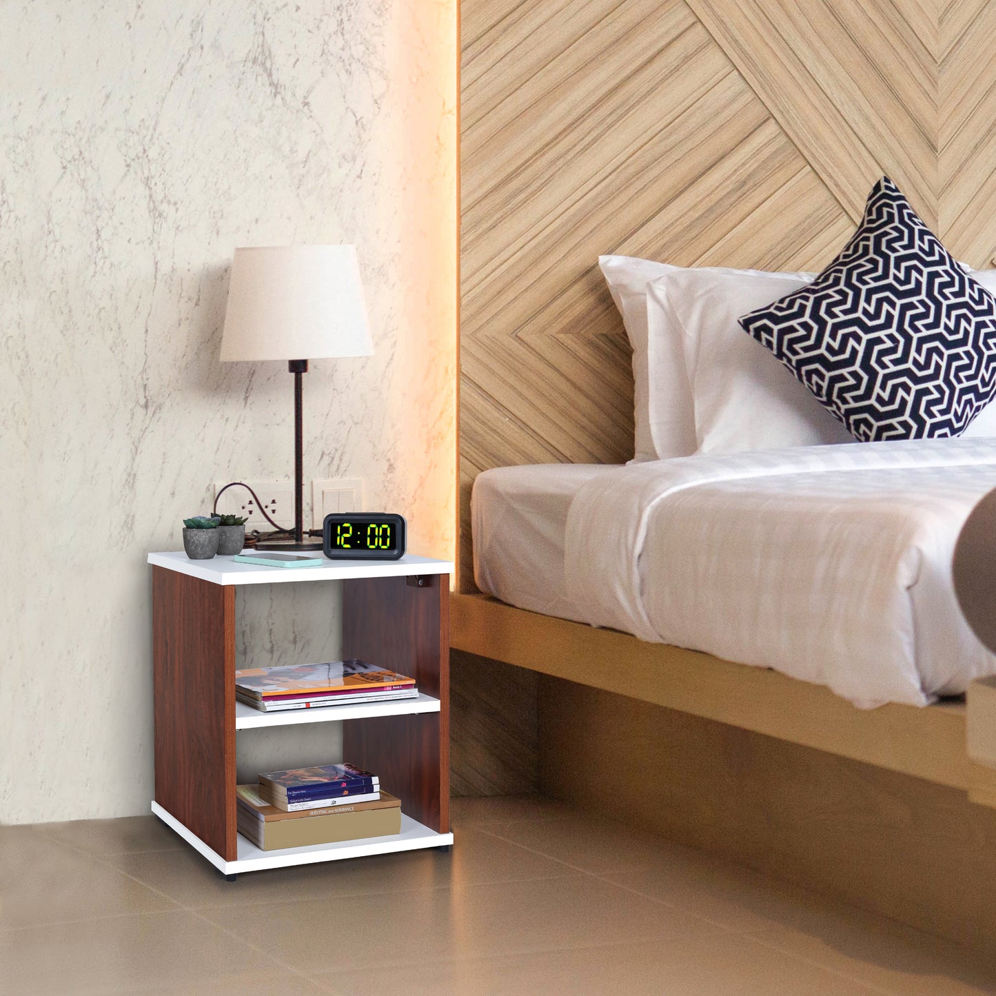 ABOUT SPACE Bed Side Table with Storage (L 40 x B 40 x H 53 Cm)(Oak red)