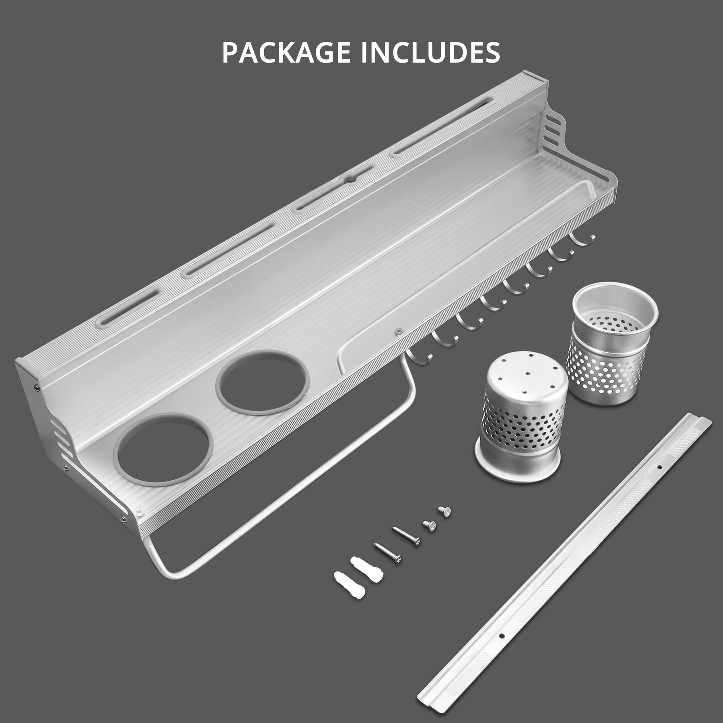 ABOUT SPACE Multifunctional Wall Mount Aluminium Hanging Utensil Display Rack - 58 x 12.5 x 10 cm