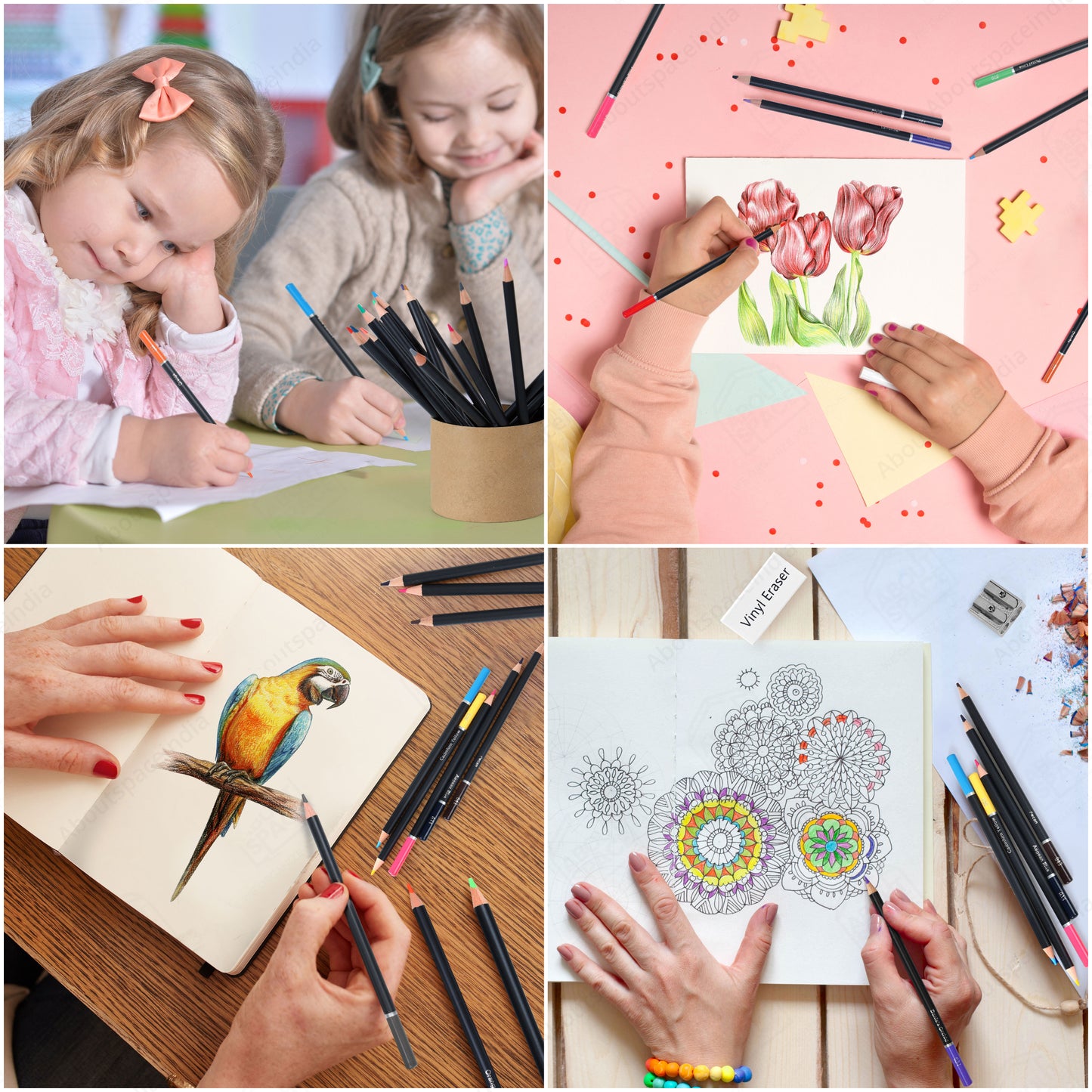 ABOUT SPACE Colour Pencils Kit (75 Pcs) - Drawing Color Pencils with Shading HB Pencil, Vinyl Eraser, Sharpener & Storage Box for Book Colouring,Blending,Sketching
