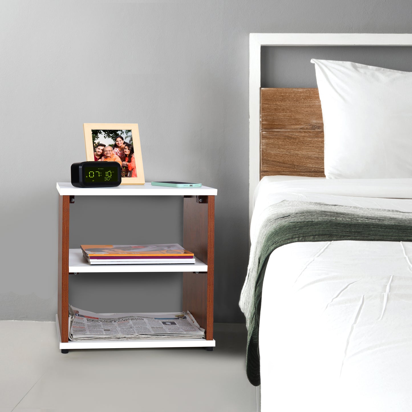 ABOUT SPACE Bed Side Table with Storage (L 40 x B 40 x H 53 Cm)(Oak red)