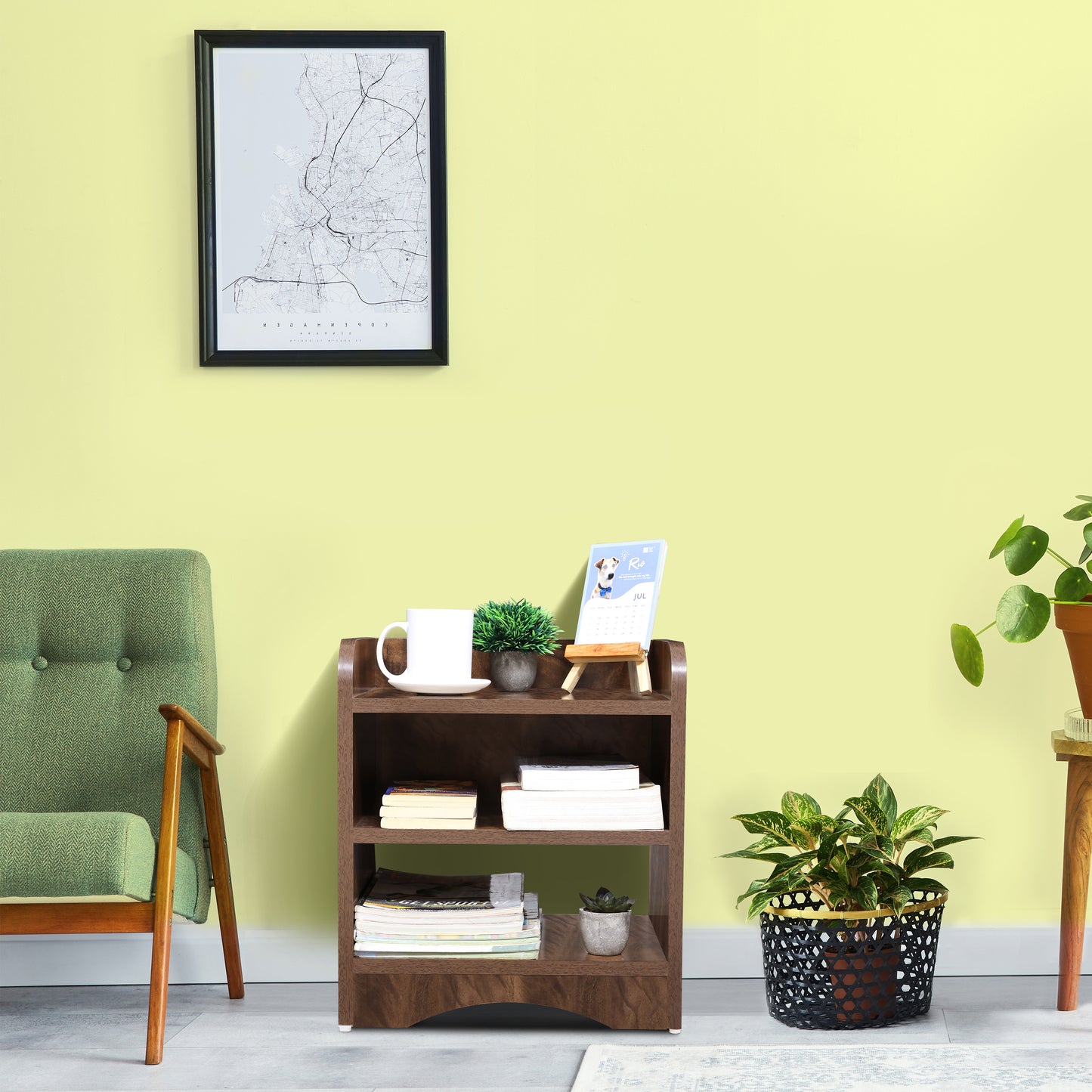 ABOUT SPACE Wooden Side Table - Night Stand & End Table Organiser - 2 Tier Shelf Space (L 40 x B 30 x H 46 cm, Walnut)