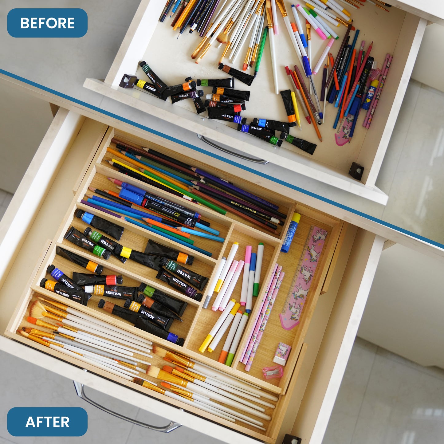 ABOUT SPACE Expandable Bamboo Drawer Organizer with Trays Dividers (L 33.5 - 50 x B 45.5 x H 5 cm)