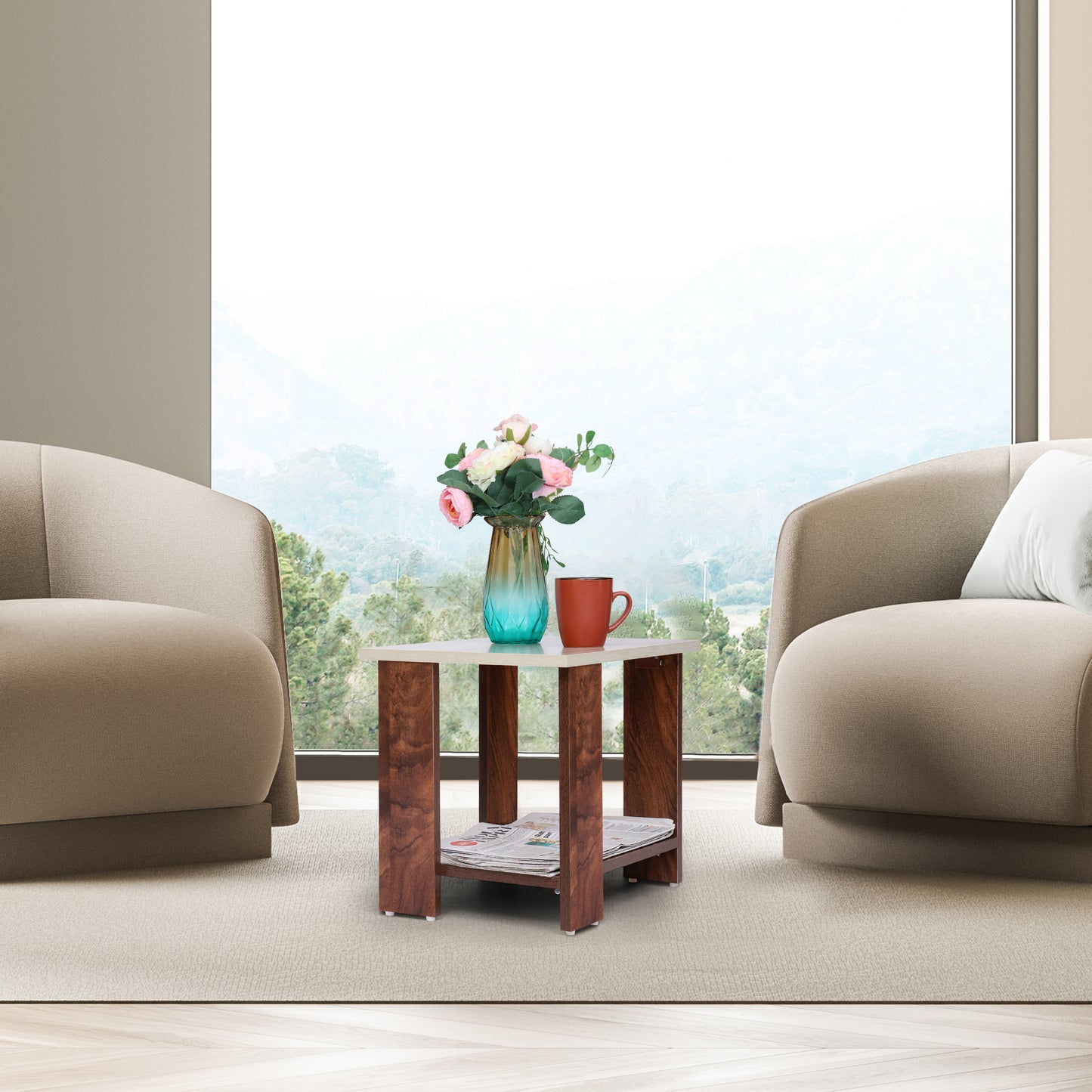 ABOUT SPACE Wooden Side Table (L 47 x B 40 x H 42 cm)