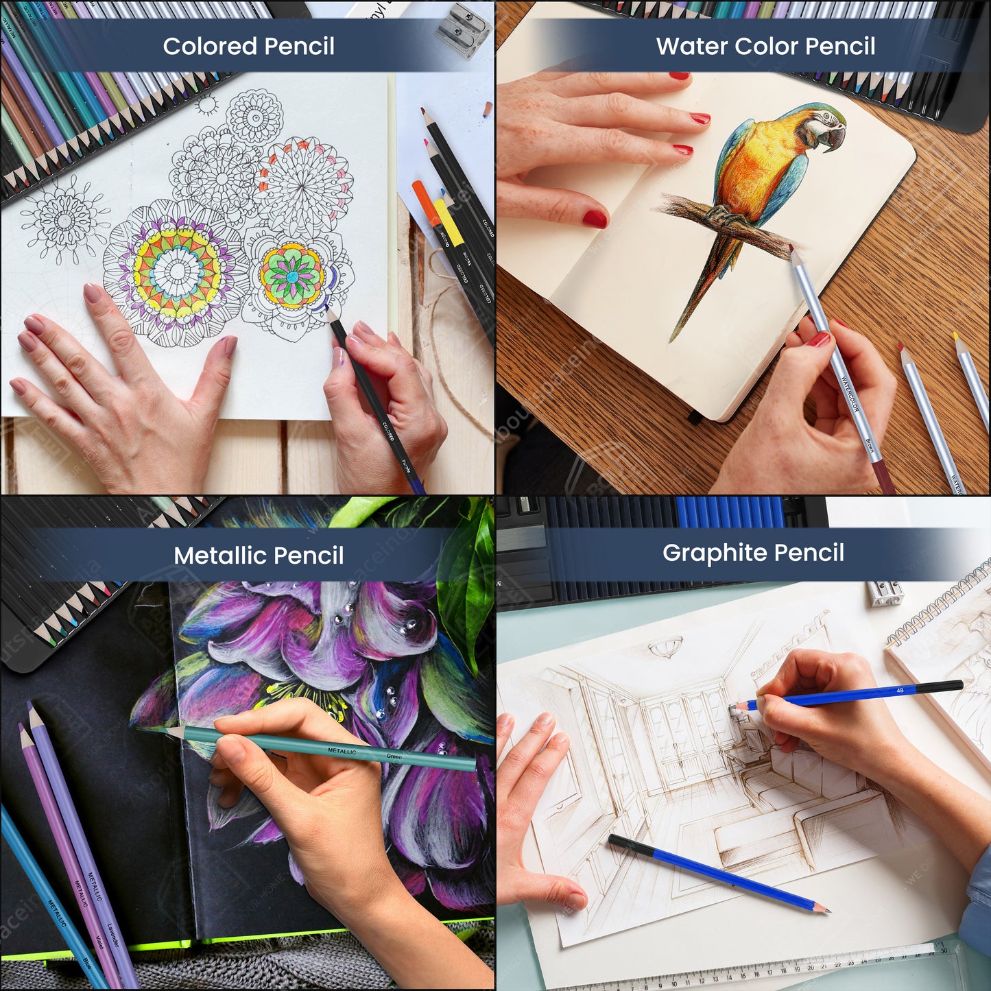 ABOUT SPACE Drawing Kit(75 Pcs) - Professional Graphite Water Colour Pencils Set with Sketch Book & Charcoal Metallic Sketching Kit