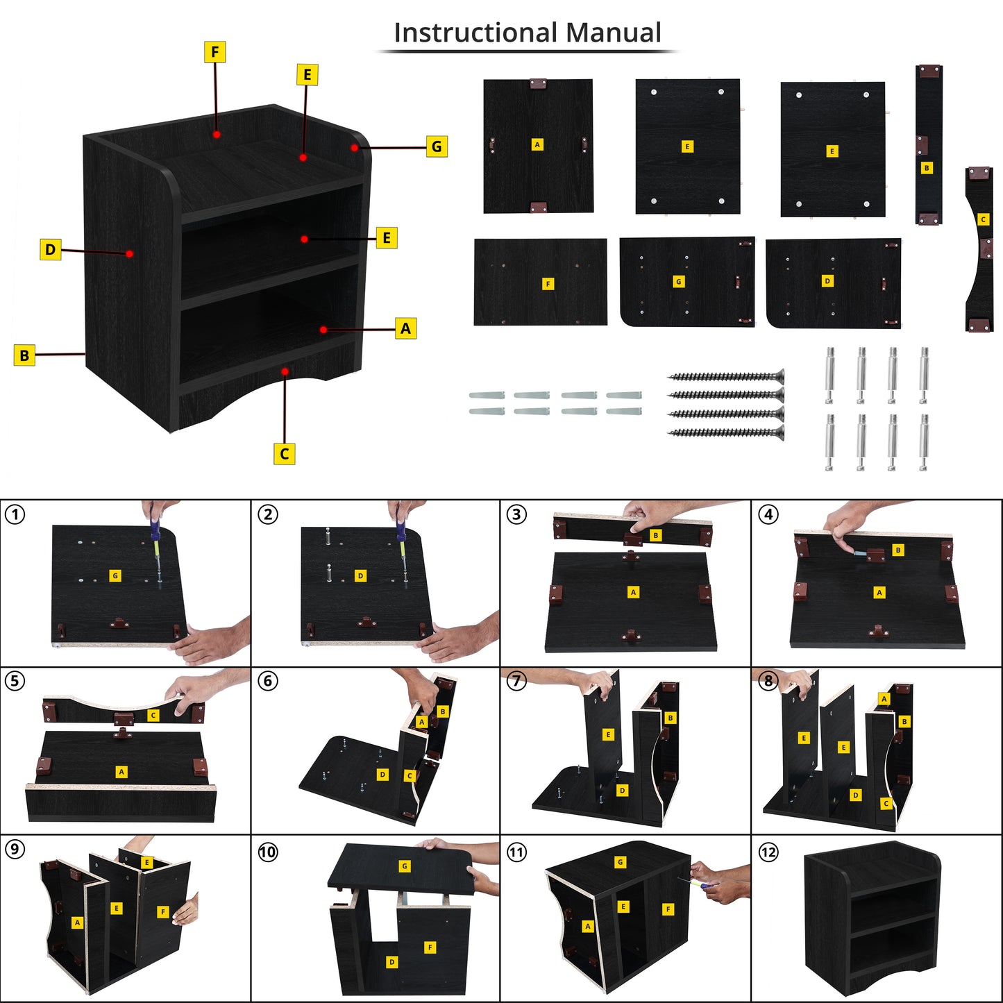 ABOUT SPACE Wooden Side Table - 2 Tier Storage Organizer (L 40 x B 30 x H 46 cm,Lemon Oak)