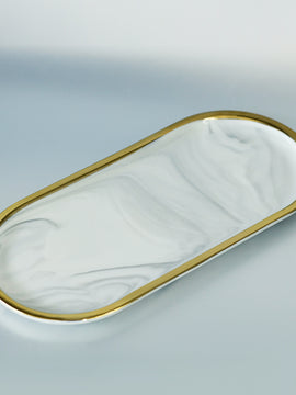 Gold-Rimmed Marble Ceramic Tray