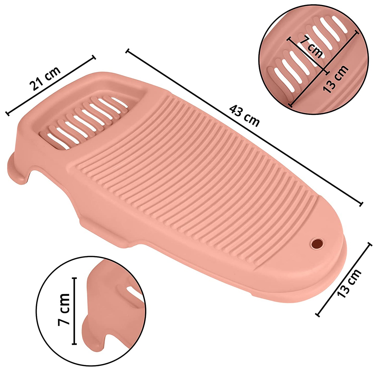 ABOUT SPACE Mini Hand Wash Anti-Skid Laundry Water Saving Washboard Scrubbing Pad with Soap Holder-Peach- 43x21 cm, Polypropylene