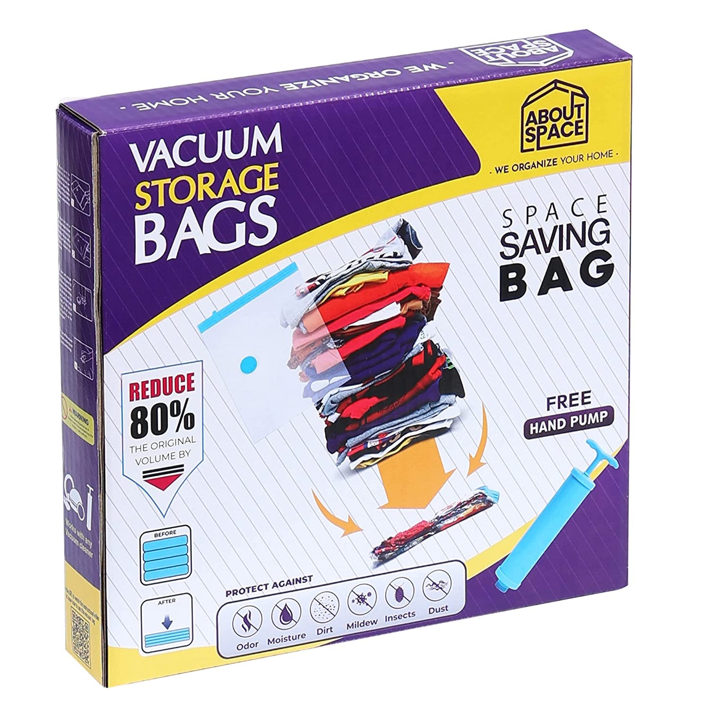 ABOUT SPACE 5 Pack Vacuum Bags for Travel with Hand Pump (1 Large/2 Medium/2 Small)