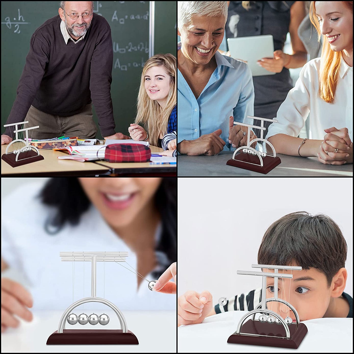 ABOUT SPACE Newton Cradle Pendulum - Metal Perpetual Motion Toy & Swing Balance Collision Ball Decoration Figurine with Polished Plastic Base & Nylon Strings for Office Desk (L13.5 x B11 x H13.5 cm)