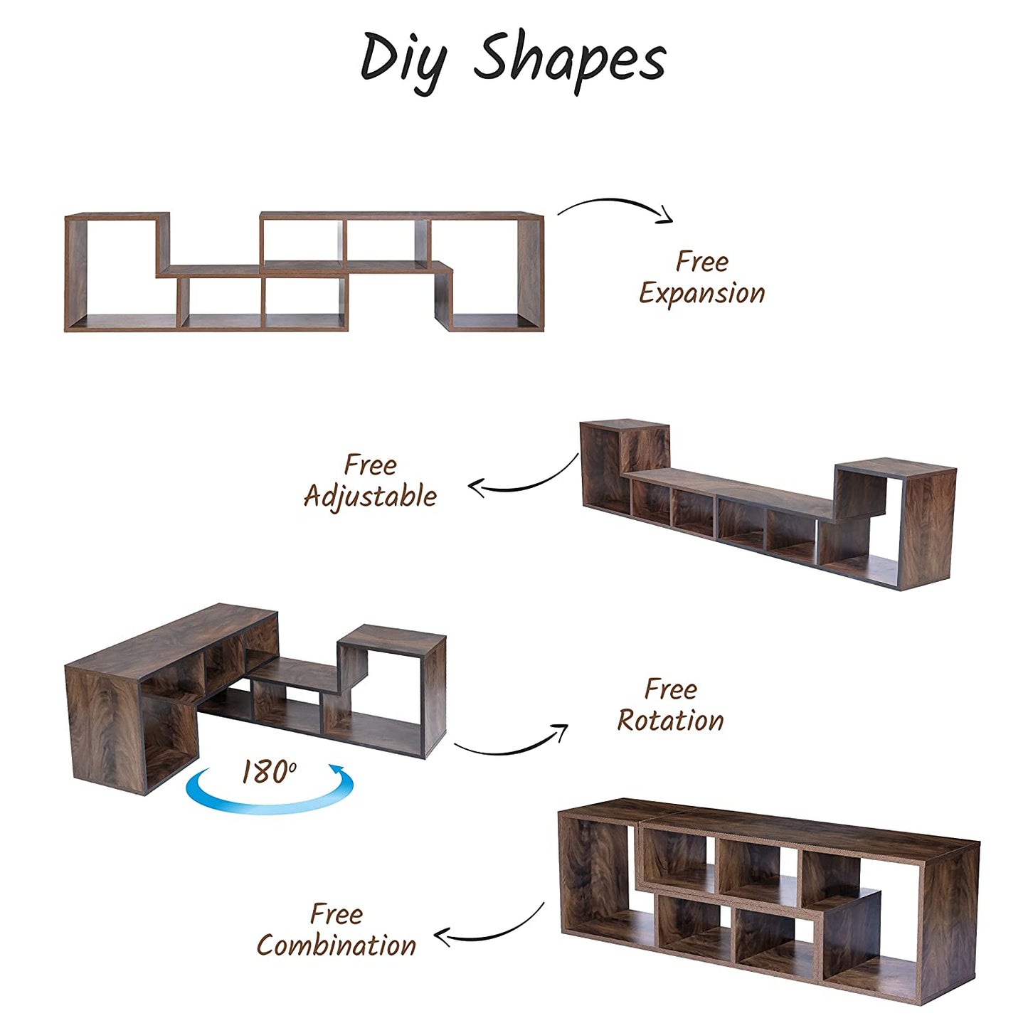 ABOUT SPACE Wooden TV Stand - TV Entertainment Unit and Shelf Storage ,2 L Shaped TV Unit for 32 to 72 inch TV,Adjustable TV Table - Walnut Brown