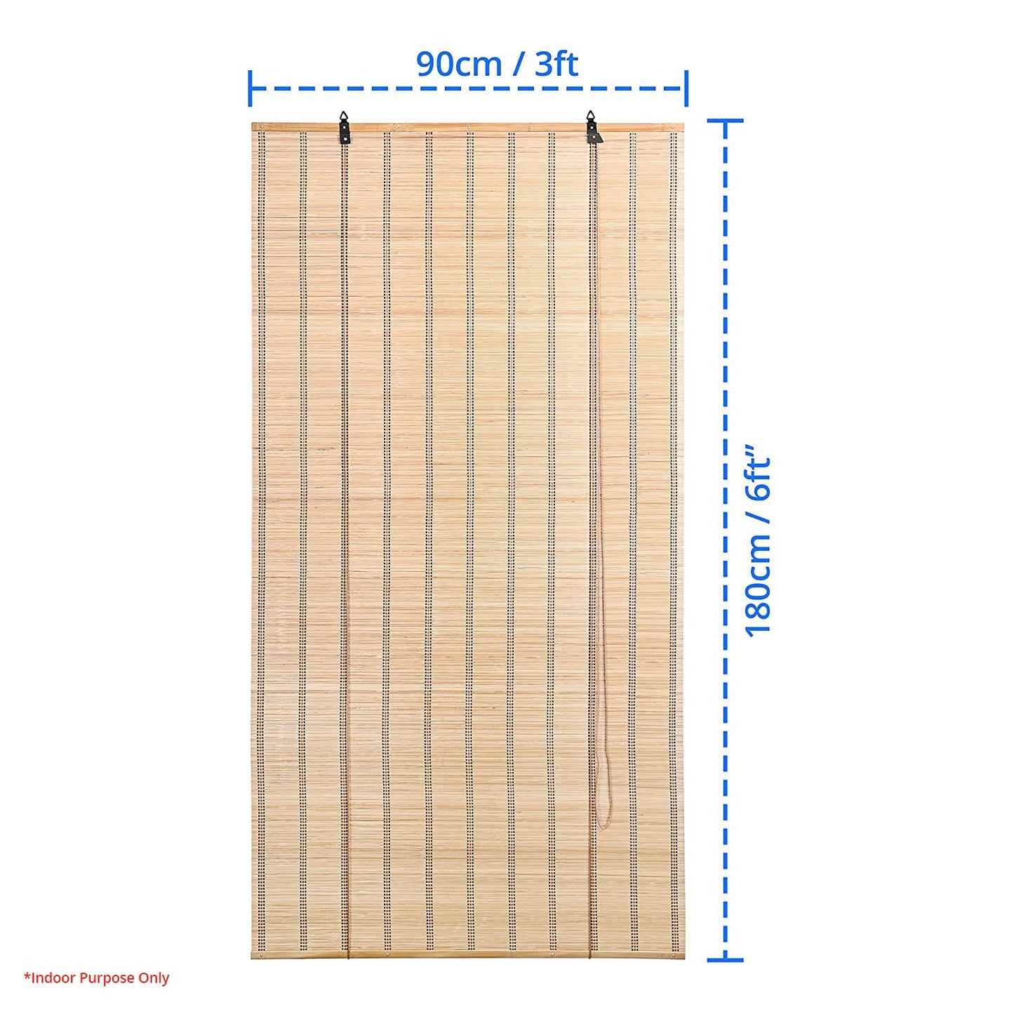 ABOUT SPACE 2 Pcs Bamboo Curtains - W 3 ft x H 6 ft - Rope Mechanism Roll Up Down Bamboo Shade for Sunlight, Dust Protection Window Chick Blinds for Balcony, Restaurant, Dhaba, Hotel, Resort