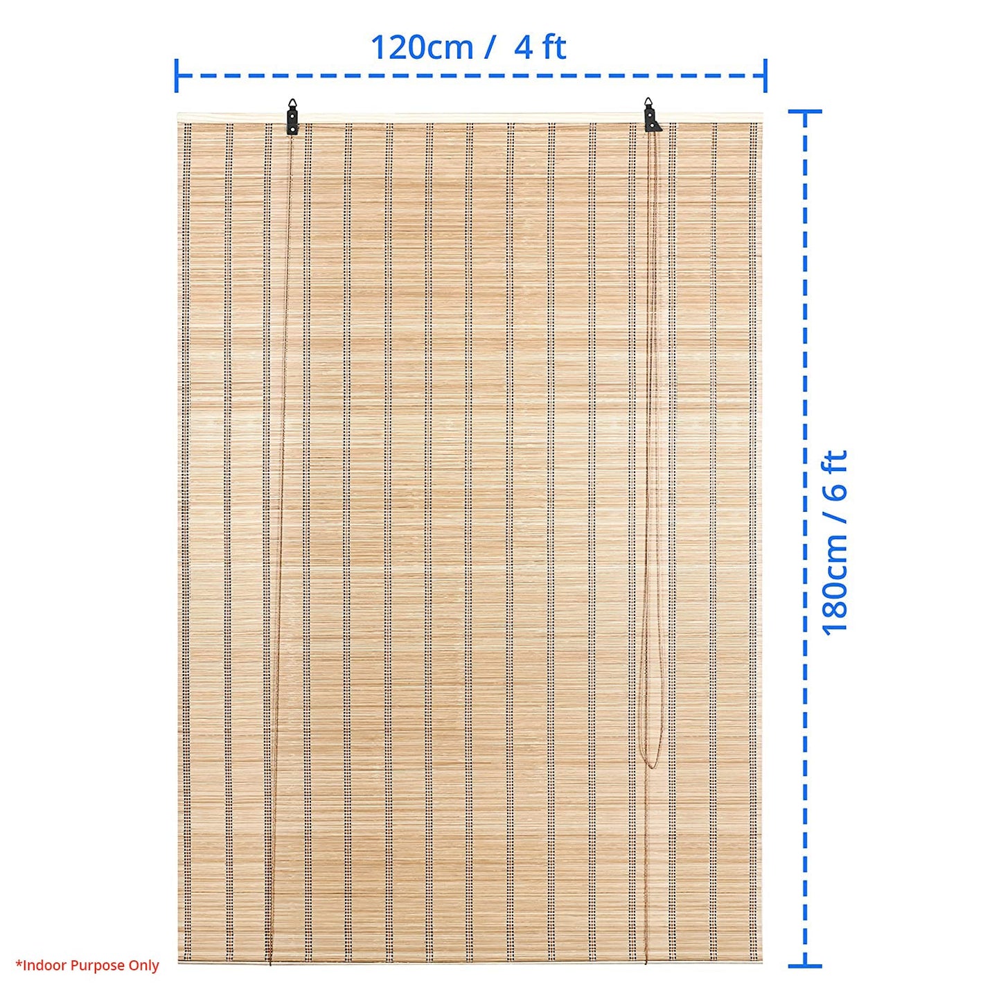 ABOUT SPACE Bamboo Curtains - W 4 ft x H 6 ft - Rope Mechanism Roll Up Down Bamboo Shade
