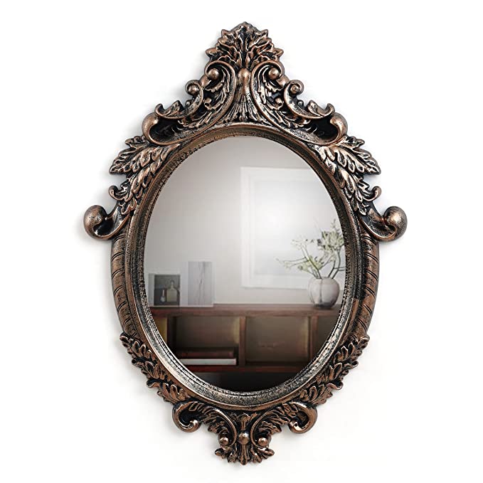 ABOUT SPACE Antique Wall Mirror - Ornate Elliptical Design With Compressed Wooden Frame Vintage Wall Mount Mirror Makeup Elegant Hanging Glass Living Room Bedroom Bathroom Basin Home Decor (64x46 cm)