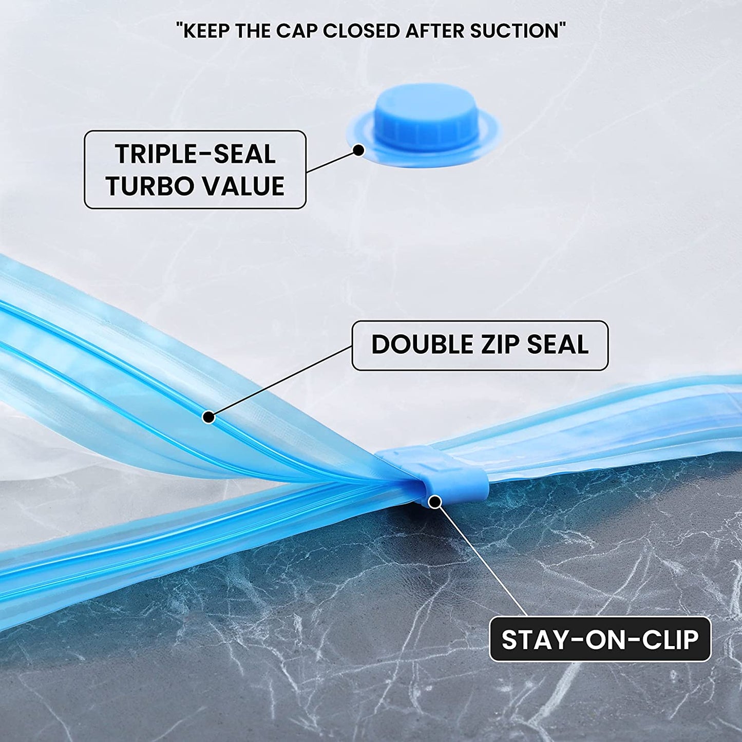 ABOUT SPACE Vacuum Bags for Clothes with Pump - (3 Pcs) Reusable Vacuum Storage Bags with Ziplock