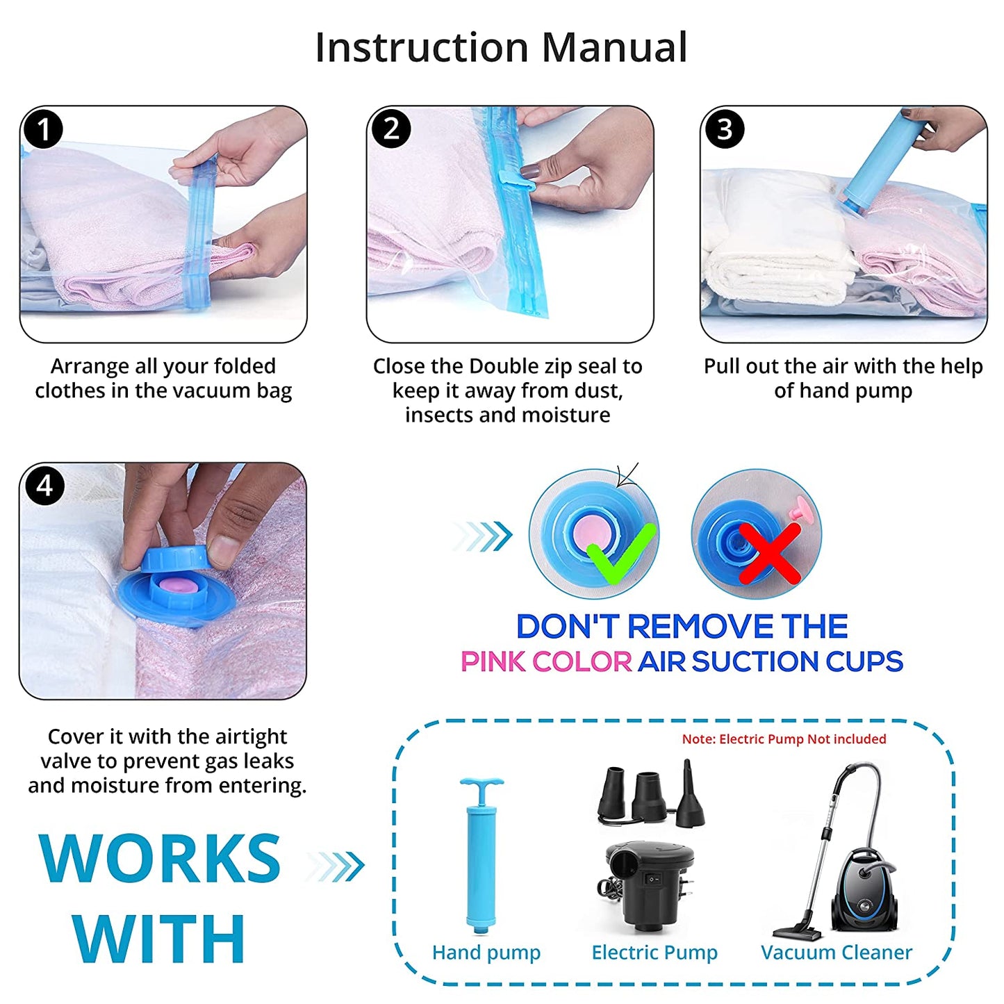 ABOUT SPACE Vacuum Bags for Clothes with Pump - (3 Pcs) Reusable Vacuum Storage Bags with Ziplock