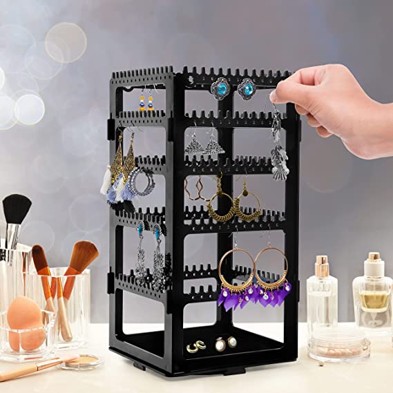 ABOUT SPACE Rotating Earrings Stand Jewelry Display Organiser With 212 Holes 232 Grooves For Hanging Studs Necklaces Bracelets Chains - Black, Acrylic