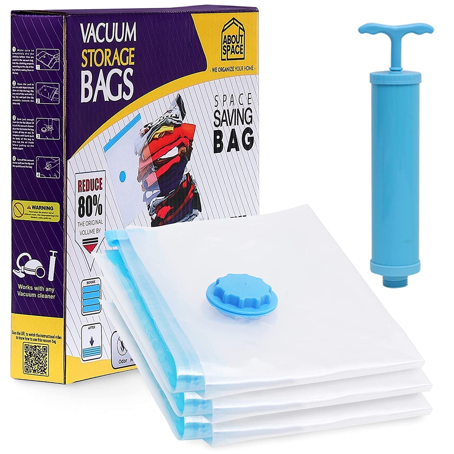 ABOUT SPACE 3 Large Vacuum Bags for Travel with Hand Pump