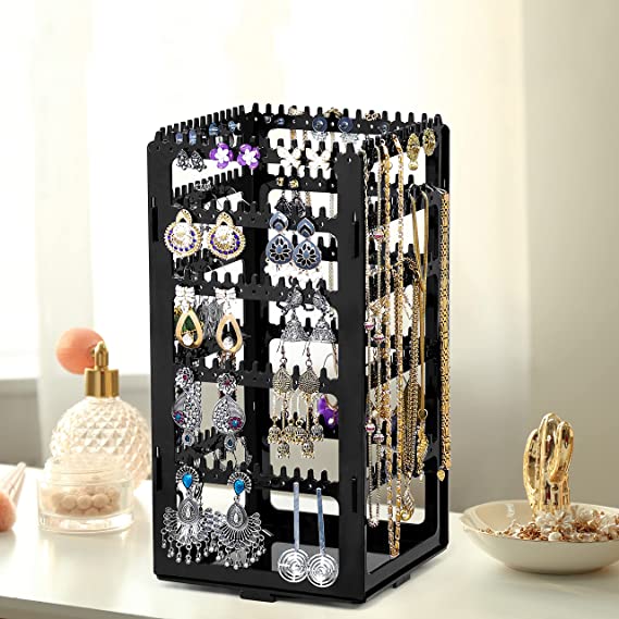 ABOUT SPACE Rotating Earrings Stand Jewelry Display Organiser With 212 Holes 232 Grooves For Hanging Studs Necklaces Bracelets Chains - Black, Acrylic