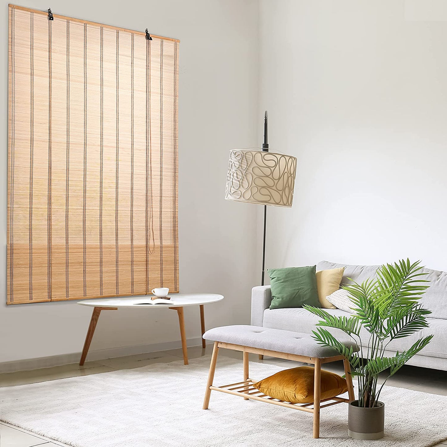 ABOUT SPACE Bamboo Curtains - W 4 ft x H 6 ft - Rope Mechanism Roll Up Down Bamboo Shade