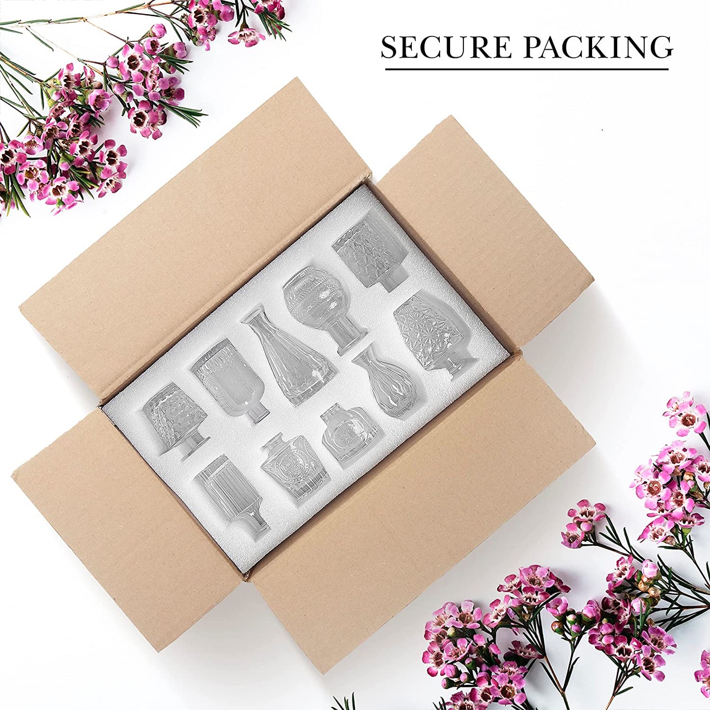 ABOUT SPACE Glass Bud Flower Vase – Pack of 10 Clear Glass Centrepiece for Mini Flowers-Sturdy Textured Scratch Free Antique Collections for Wedding Decorations & Table Top Decor for Home,Restaurants