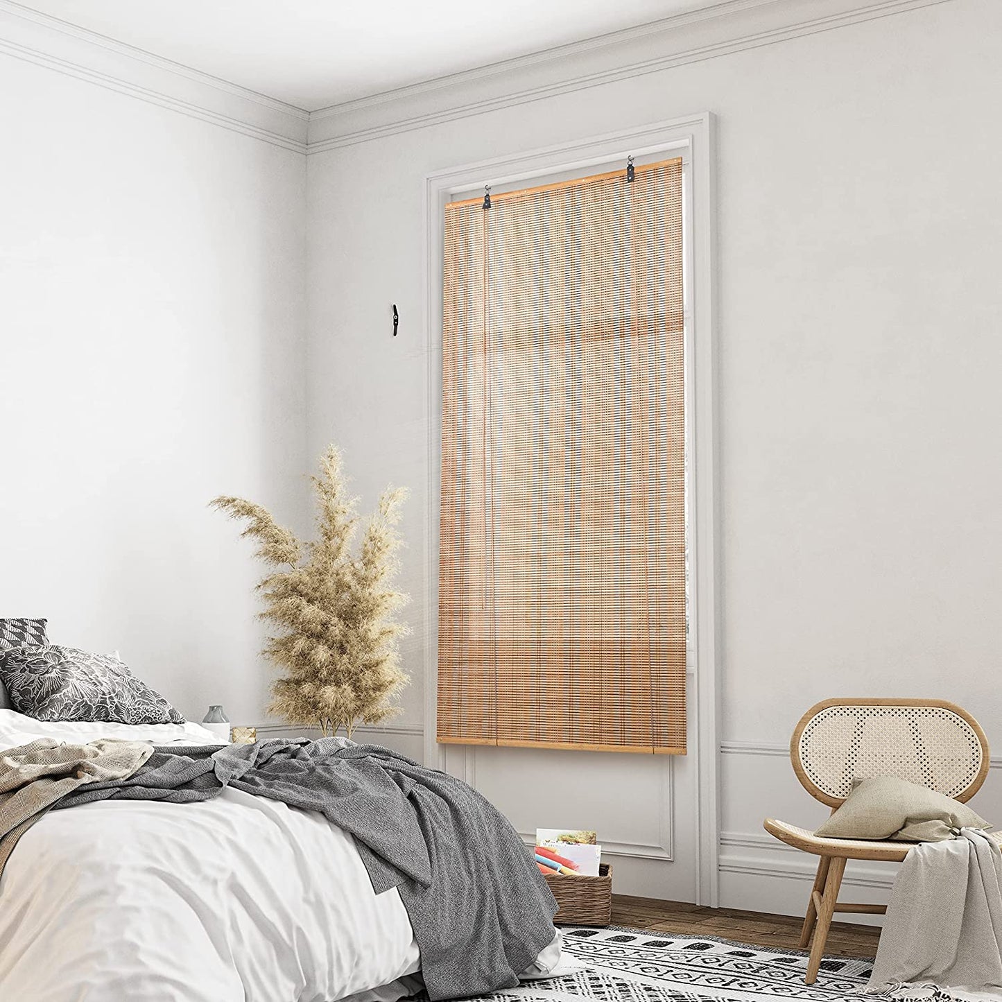 AS-BC001-3FT ABOUT SPACE Bamboo Curtains - Rope Mechanism Roll Up Down Bamboo Shade for Sunlight, Dust Protection Window