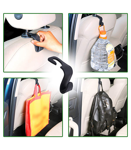 ABOUT SPACE Car Backseat Headrest Hook - 4 Pcs Plastic Hanging Storage Holder - Car Organizer - Space Saving Organiser for Handbags,Wallets,Grocery Bags,Umbrella Caps - Suitable for All Cars (Black)