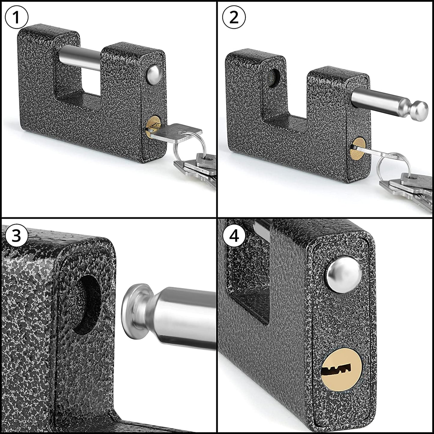 ABOUT SPACE Heavy Duty Padlock with 4 Keys - 814g Hardened Steel Security Padlock with Anti Drill & Pick Cylinder Security Shackle Chain Lock for Garage,Door,Containers,Shutter,Locker,Warehouse,Gates