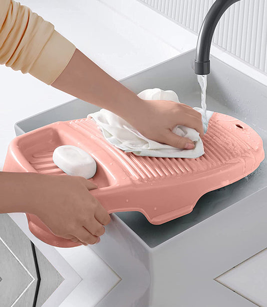 ABOUT SPACE Mini Hand Wash Anti-Skid Laundry Water Saving Washboard Scrubbing Pad with Soap Holder-Peach- 43x21 cm, Polypropylene