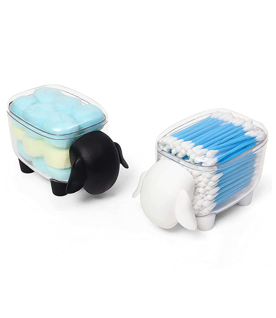 ABOUT SPACE Sheep Shape Acrylic Cotton Swab Display Storage Organizer - Pack of 2 - Black and White- 13 x 7.5 cm