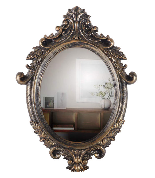 ABOUT SPACE Antique Wall Mirror - Ornate Elliptical Design With Compressed Wooden Frame Vintage Wall Mount Mirror Makeup Elegant Hanging Glass Living Room Bedroom Bathroom Basin Home Decor (64x46 cm)
