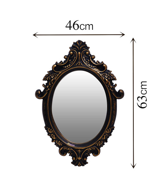 ABOUT SPACE Antique Wall Mirror - Ornate Elliptical Design With Compressed Wooden Frame Vintage Wall Mount Mirror Makeup Elegant Hanging Glass Living Room Bedroom Bathroom Basin Home Decor (64x46 cm)