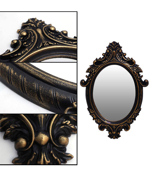 ABOUT SPACE Antique Wall Mirror - Ornate Elliptical Design With Compressed Wooden Frame Vintage Wall Mount Mirror Makeup Elegant Hanging Glass Living Room Bedroom Bathroom Basin Home Decor (64x46 cm)