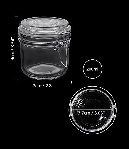 ABOUT SPACE Glass Jar (6 Pcs) - Spice Storage Container with 200 ml Capacity - Mini Pickle Canister with Buckle Clip