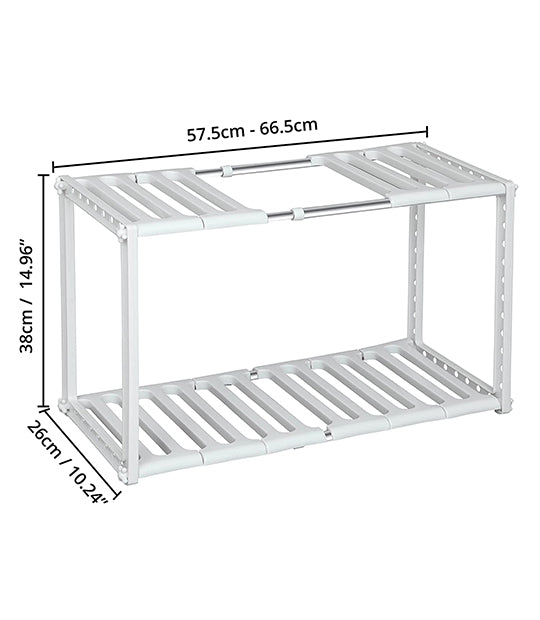 ABOUT SPACE Under Sink Storage Organizer Rack - 2-Tier Stainless Steel Expandable Tawa Holder with Detachable Shelf - (50 cm to 70 cm Height Adjustable Size)