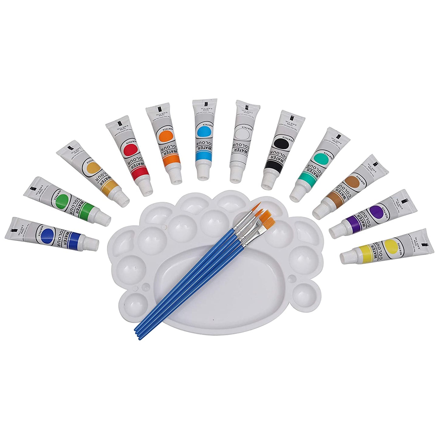 ABOUT SPACE Watercolor Paint Set - (12 colors x 12 ml) Multicolour Non-Toxic Paint Tubes with Mixing Palette & 4 Brushes for Artists, Beginners - Kit for Art & Craft, Drawing, Canvas, Painting, Poster