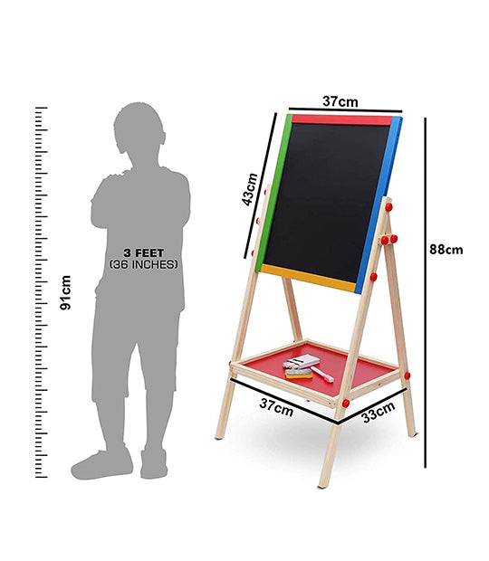 ABOUT SPACE Magnetic Black and White Board with Marker, Duster & Chalk | Portable & Adjustable Kids Board with Stand | Double Sided Wooden Easel for Drawing & Writing | (37 x 43 cm) 1 Pc